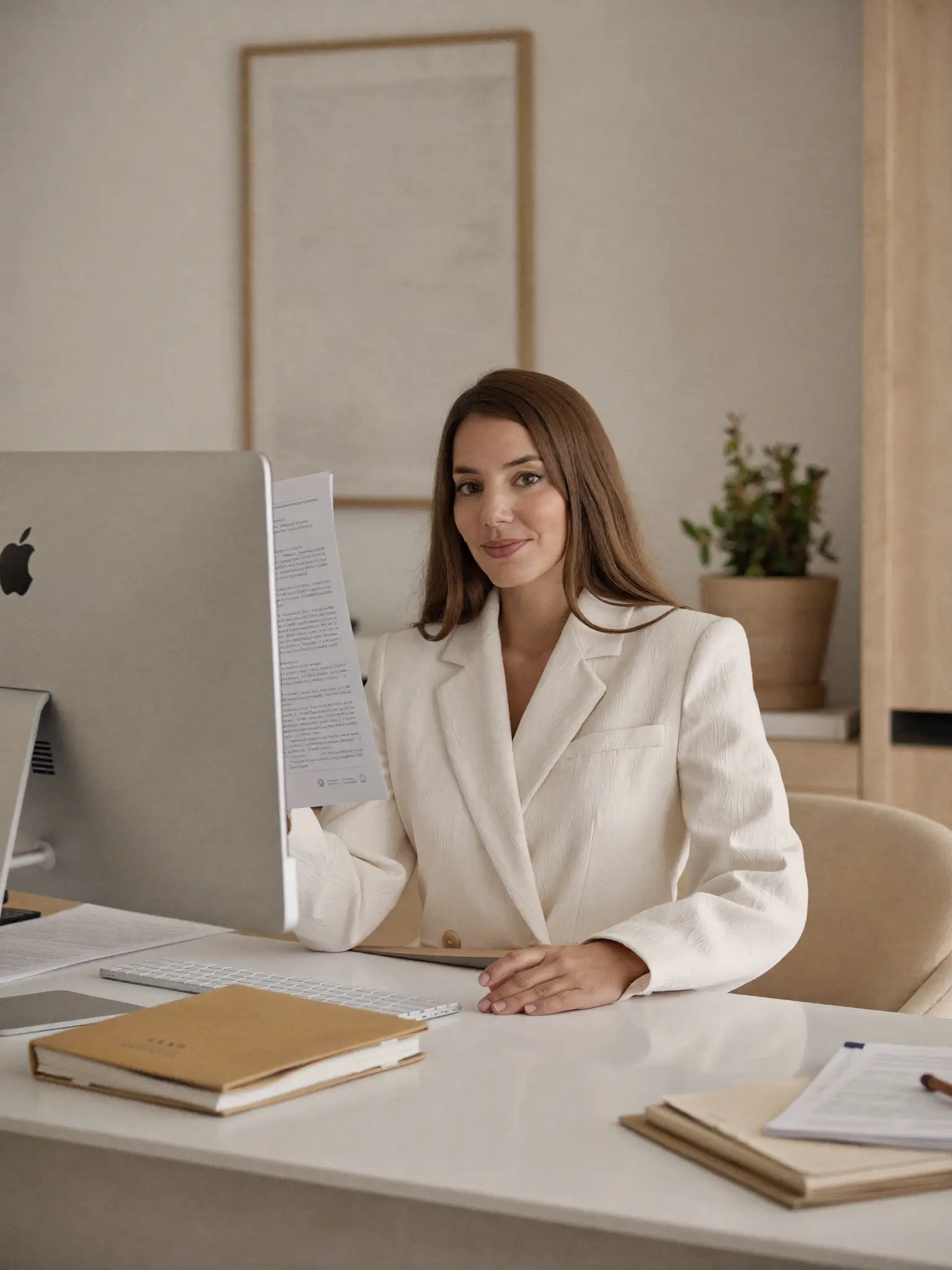 Andrea Muro reviewing case files at her desk.